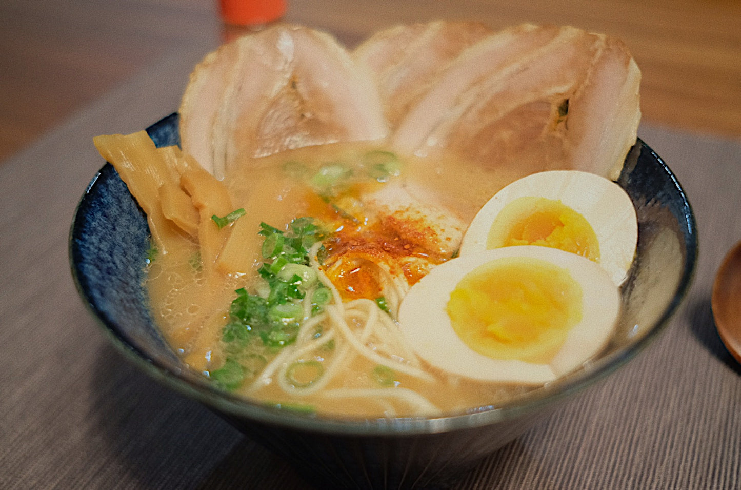 Enjoy your own bowl of homemade Japanese noodle soup. Top with eggs and roasted pork.